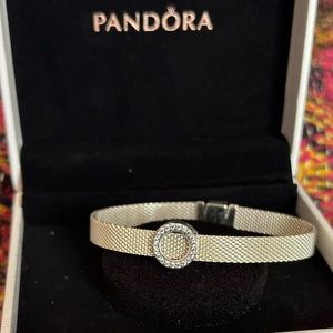 PANDORA Reflexions Sparkling Clasp CZ Mesh Bracelet w Pavé Charm 6.7” Sterling